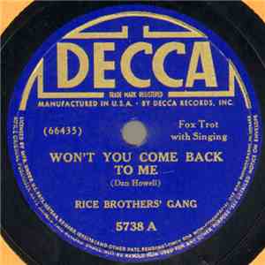 Rice Brothers' Gang - Won't You Come Back To Me / Alabama Jubilee